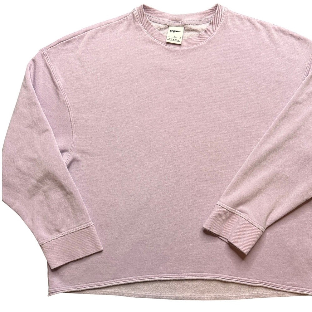 Nike Yoga Sweatshirt L Oversized Cropped Purple Crewneck Raw Hem